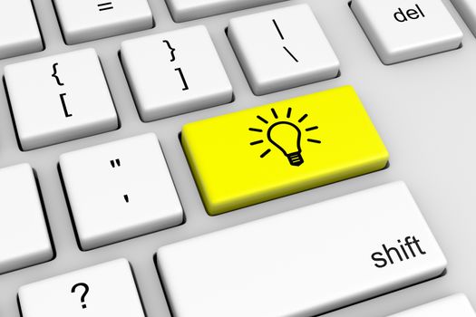 Computer Keyboard with Yellow Light Bulb Button Illustration