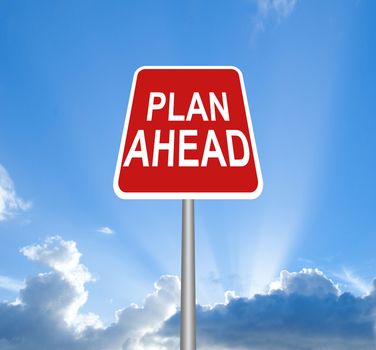 Red plan ahead sign on sky with clipping path