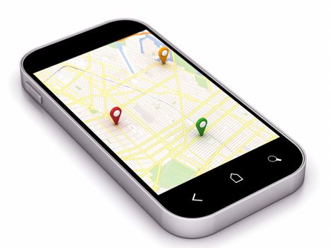 phone navigation map with colored pin