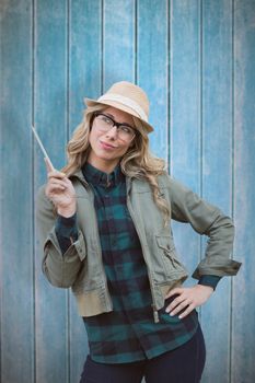 Pretty blonde against wooden planks