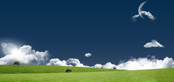 Field and sky with copy space