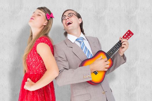 Hipster couple having fun together against white background