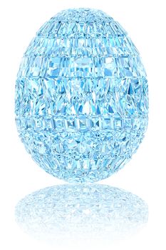 Light blue crystal easter egg on glossy white background. High resolution 3D image