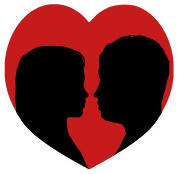 Illustration of a young couple inside a heart shape