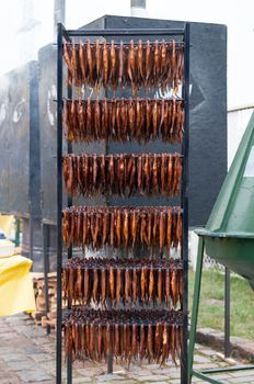 Cold smoked fish. Food Industry. Tasty food. Seafood. Smokehouse. Catering.