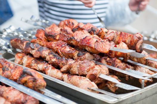 Juicy slices of meat with sauce prepare. Roast meat.