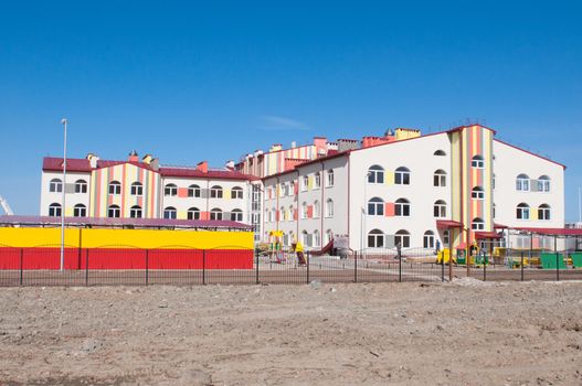 Construction site with cranes on sky background. Kaliningrad. Russia.