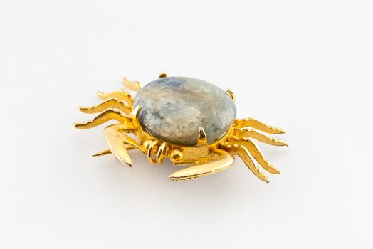 Old Crab Shape Gold and Marble Brooch.