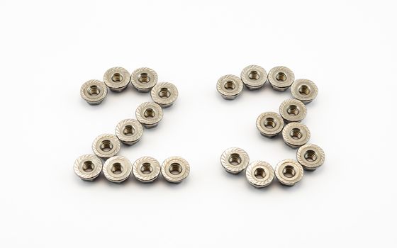 2 and 3 Number, Created by Stainless Steel Hex Flange Nuts.