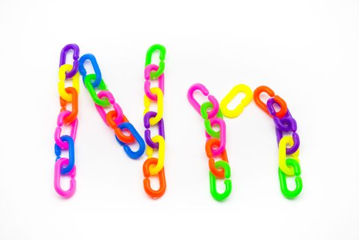 N and n Alphabet, Created by Colorful Plastic Chain.