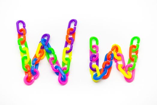 W and w Alphabet, Created by Colorful Plastic Chain.