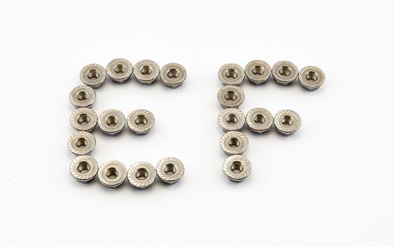 E and F Alphabet, Created by Stainless Steel Hex Flange Nuts.
