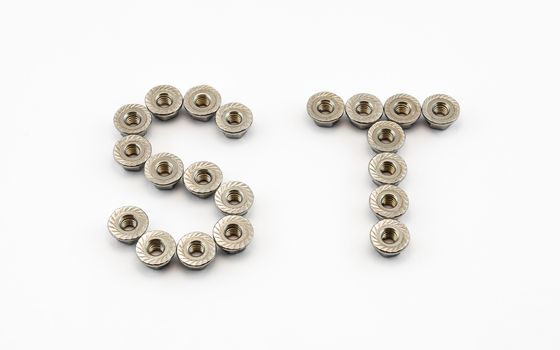 S and T Alphabet, Created by Stainless Steel Hex Flange Nuts.