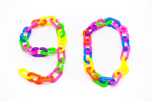 9 and 0 Number, Created by Colorful Plastic Chain.