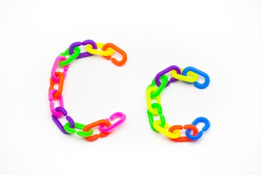 C and c Alphabet, Created by Colorful Plastic Chain.