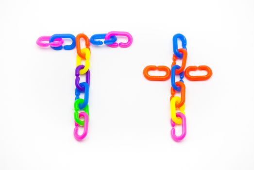 T and t Alphabet, Created by Colorful Plastic Chain.