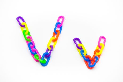 V and v Alphabet, Created by Colorful Plastic Chain.