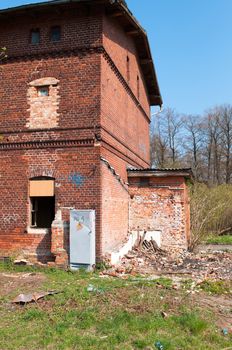 Old ruined, German House in the village. Spring season.