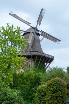 Old wooden windmill. beautiful windmill landscape.