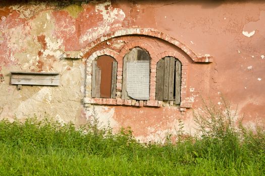  historical derelict manor ruins windows and cracked wall