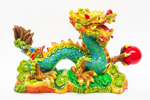 Colorful Resin Dragon with Red Ball.