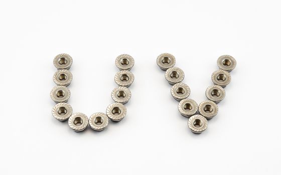 U and V Alphabet, Created by Stainless Steel Hex Flange Nuts.