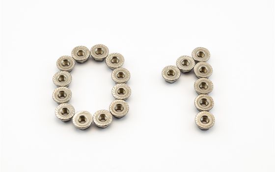 0 and 1 Number, Created by Stainless Steel Hex Flange Nuts.