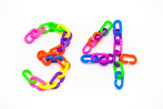 3 and 4 Number, Created by Colorful Plastic Chain.