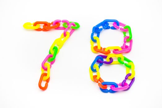 7 and 8 Number, Created by Colorful Plastic Chain.