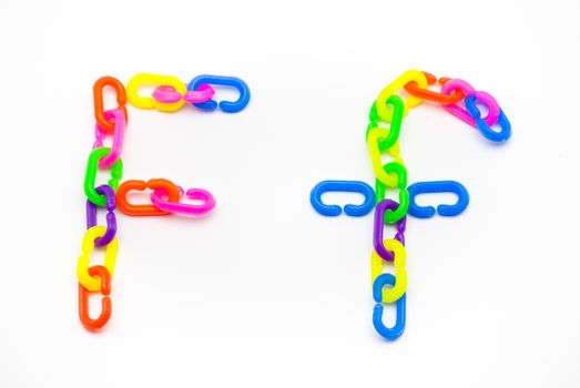 F and f Alphabet, Created by Colorful Plastic Chain.