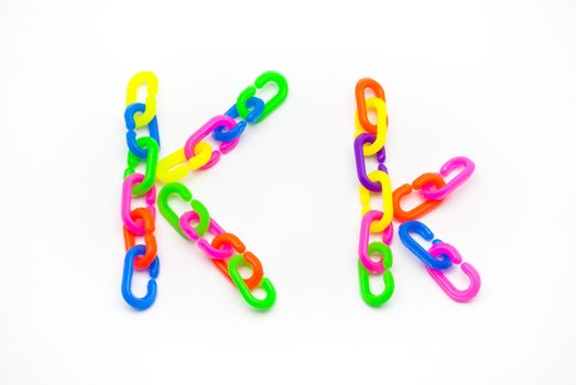 K and k Alphabet, Created by Colorful Plastic Chain.