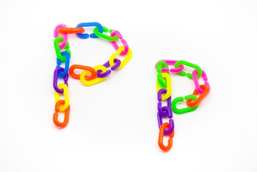 P and p Alphabet, Created by Colorful Plastic Chain.