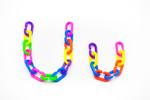 U and u Alphabet, Created by Colorful Plastic Chain.