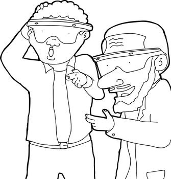 Outline of two men in virtual reality glasses