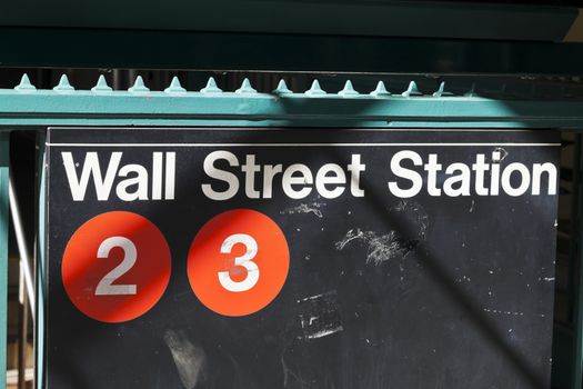 New York, USA-October 5, 2014 : Subway entrance in Lower Manhattan at Broadway. In 2013, the New York subway delivered over 1.71 billion rides.