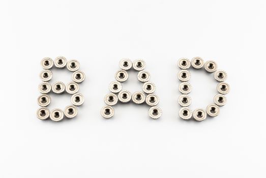 BAD Word Created by Stainless Steel Hex Flange Nuts.