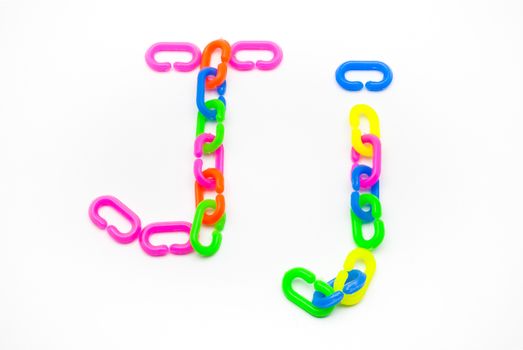 J and j Alphabet, Created by Colorful Plastic Chain.