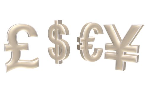 International economy currency units: pound, euro, dollar, yen