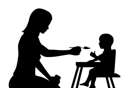 Illustration of a mother feeding her child