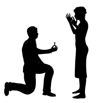 Illustration of a man bending down on one knee and proposing