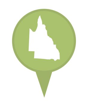 Australia Queensland State map marker pin isolated on a white background.