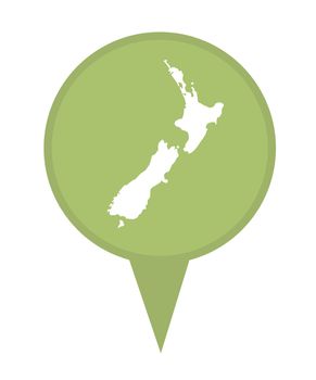 New Zealand map marker pin isolated on a white background.