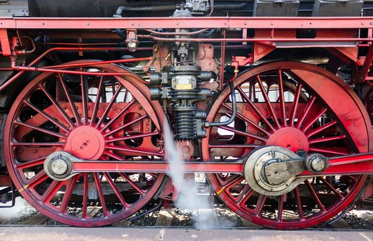 historic steam train in the snow in the mountains of Switzerland