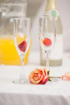 Close up of romantic breakfast at home in the kitchen