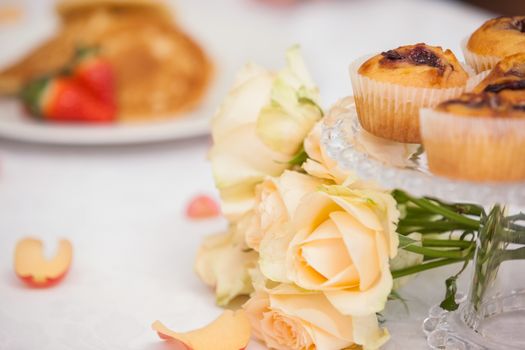 Close up of romantic breakfast at home in the kitchen