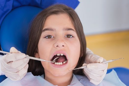 Portrait of a young patient in dental examination in clinic