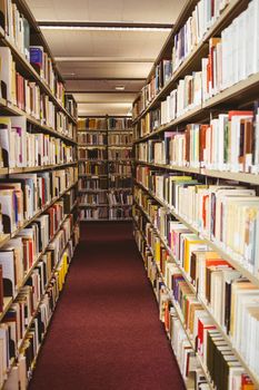 Close up of a bookshelf in library