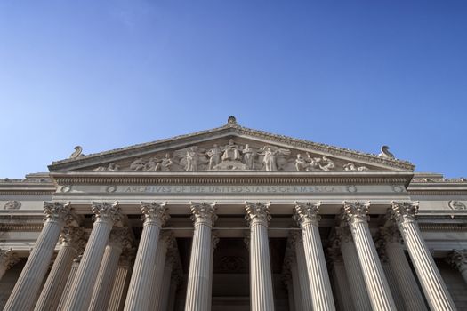 The facade of the National Archives in Washington DC