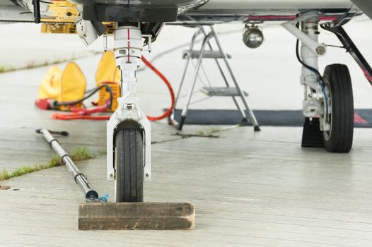 landing gear undercarriage detail of a small aircraft