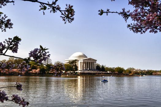 Exterior facade of the Thomas Jefferson Memorial on the Tidal Basin in Washington DC. 